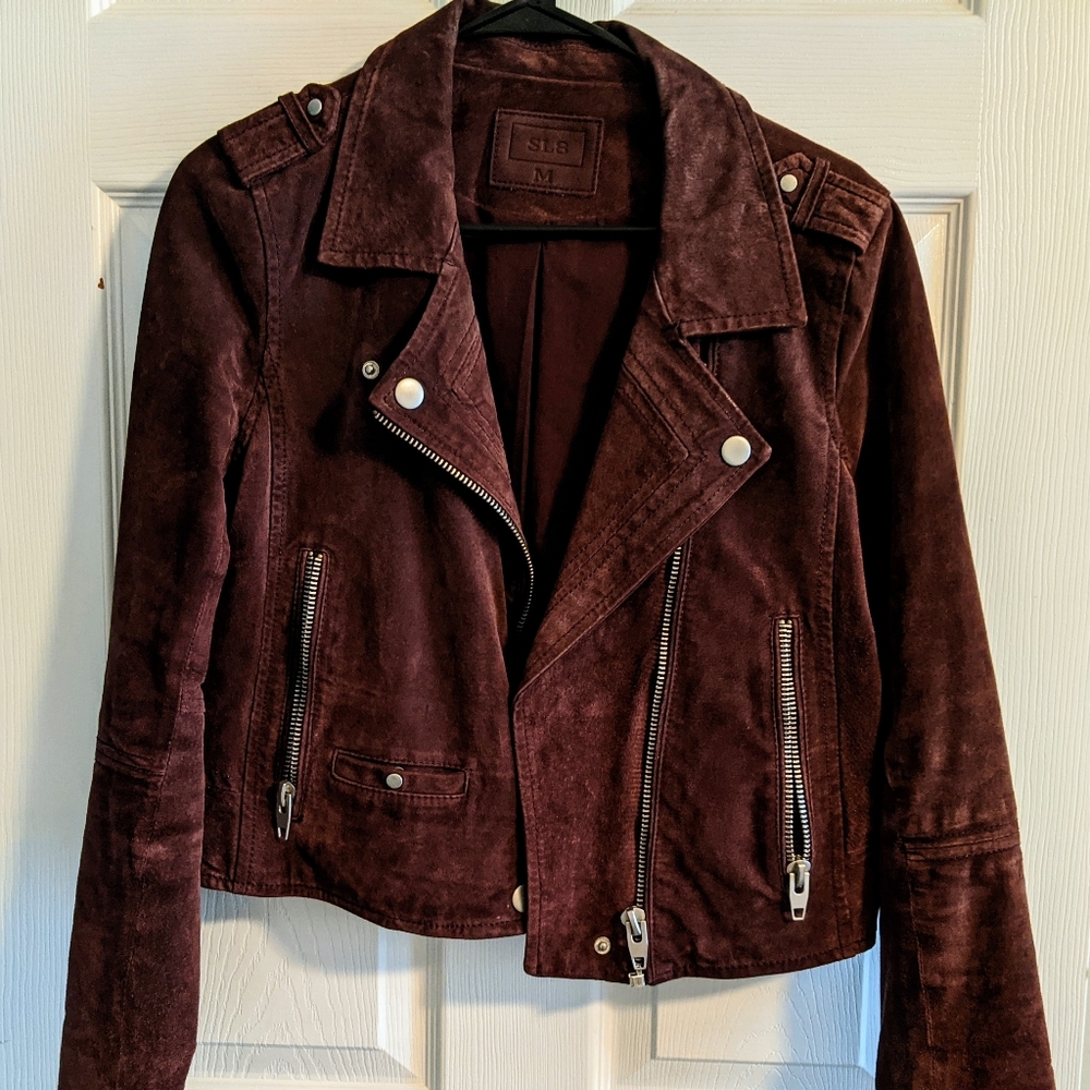 SL8 - Maroon Motorcycle Genuine Suede Jacket